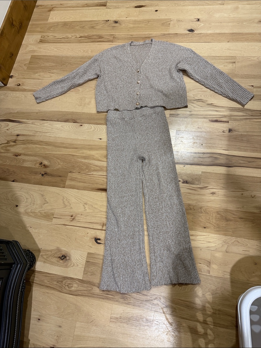 Ribbed Wide-Leg Knit Pants in Taupe